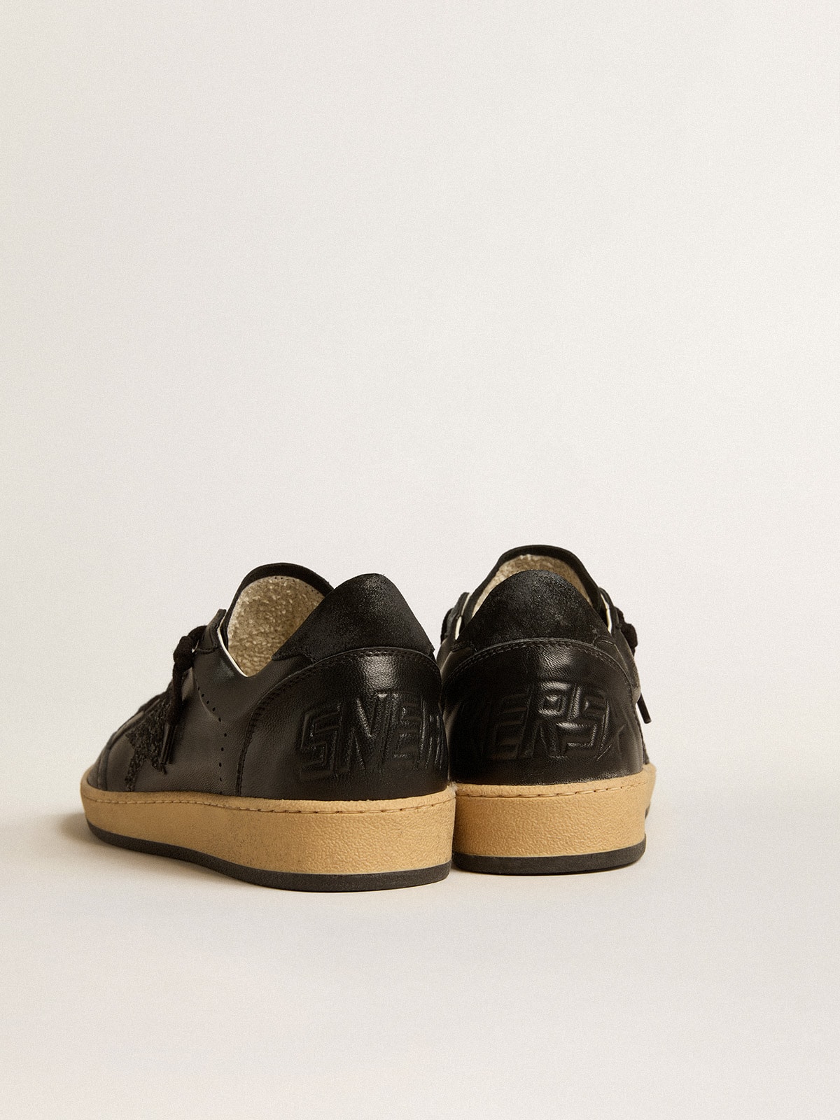 Golden Goose - Women’s Ball Star in black nappa with black glitter star and suede heel tab in 