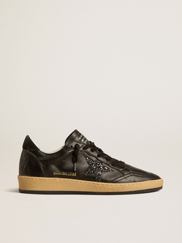 Golden Goose - Women’s Ball Star in black nappa with black glitter star and suede heel tab in 