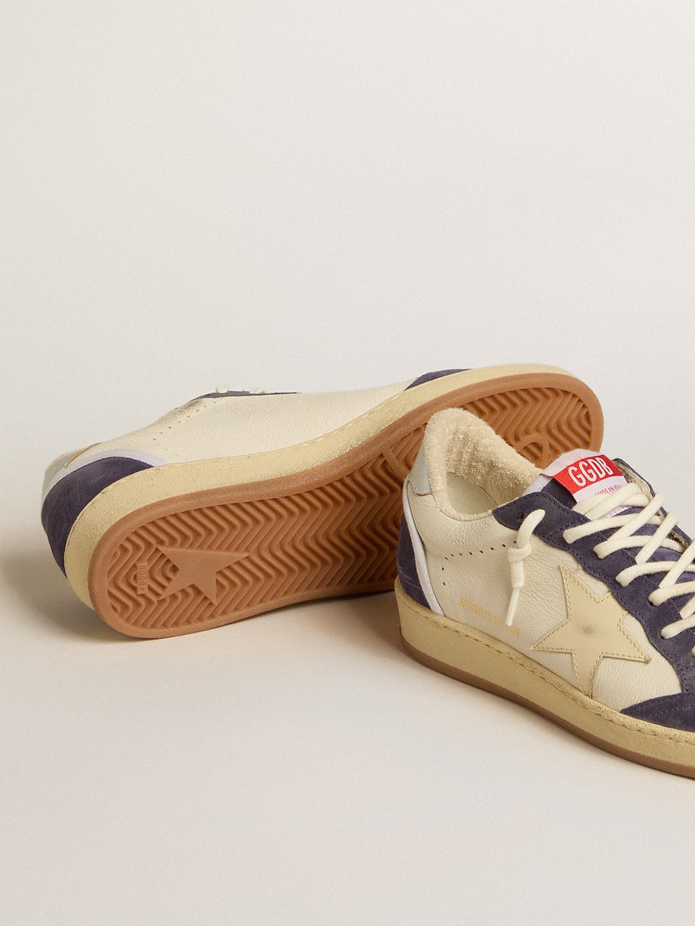 Golden Goose - Ball Star LTD in nappa leather and suede with cream star and silver heel tab in 