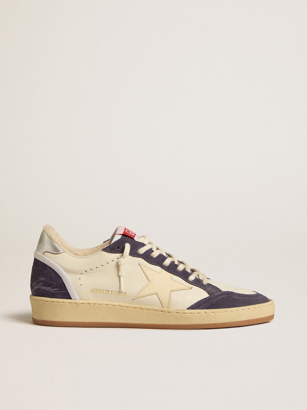 Golden Goose - Ball Star LTD in nappa leather and suede with cream star and silver heel tab in 