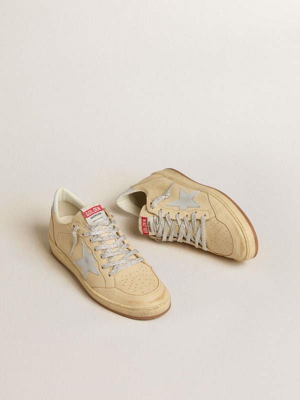 Golden Goose - Women's Ball Star LTD in cream-colored leather with light gray leather star and heel tab in 