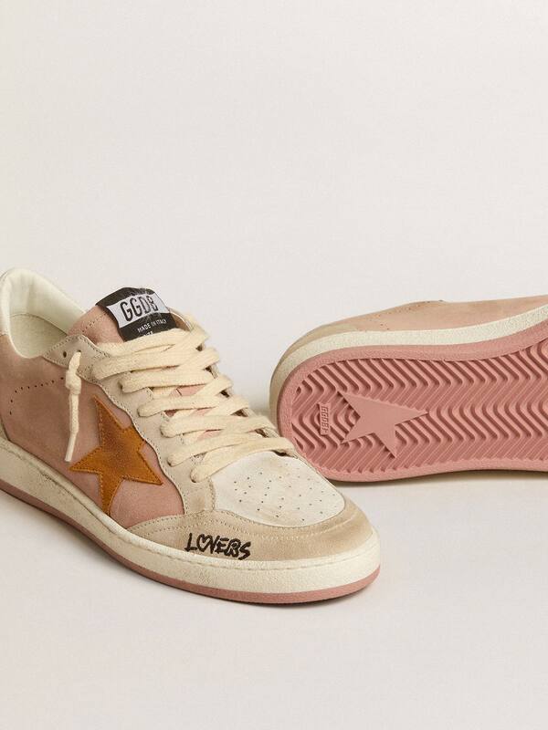Golden Goose - Women's Ball Star in suede with orange star and silver metallic heel tab in 