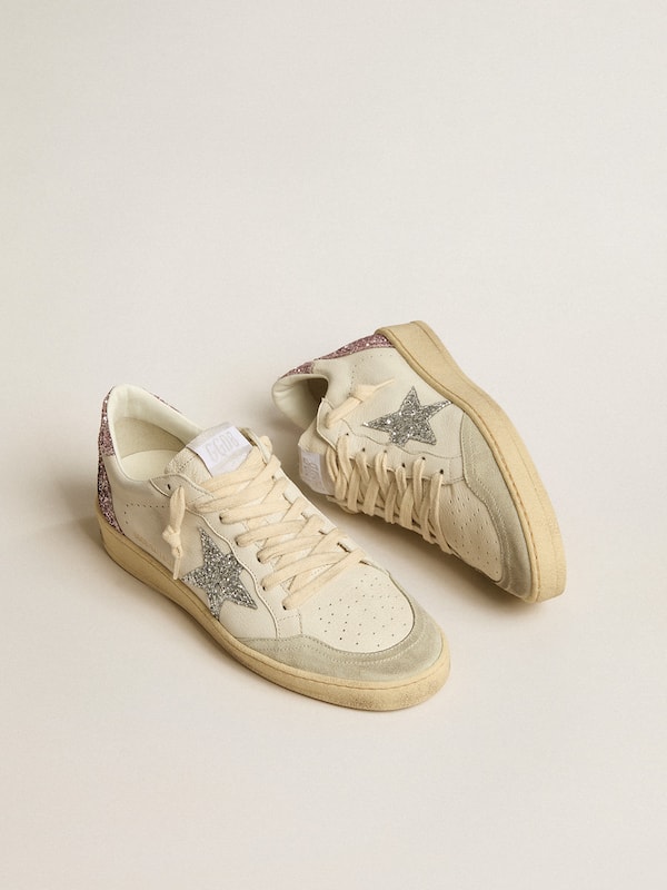 Golden Goose - Ball Star with silver glitter star and pink glitter heel tab in 