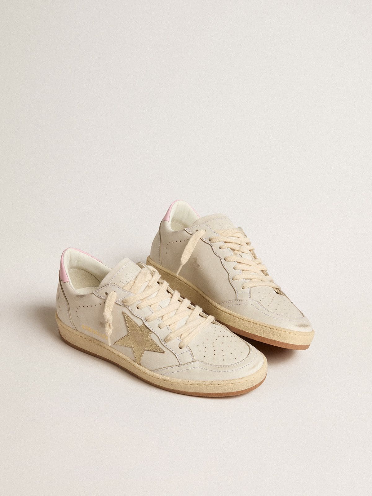 Golden Goose - Women's Ball Star with gold foiled leather star and pink leather heel tab in 