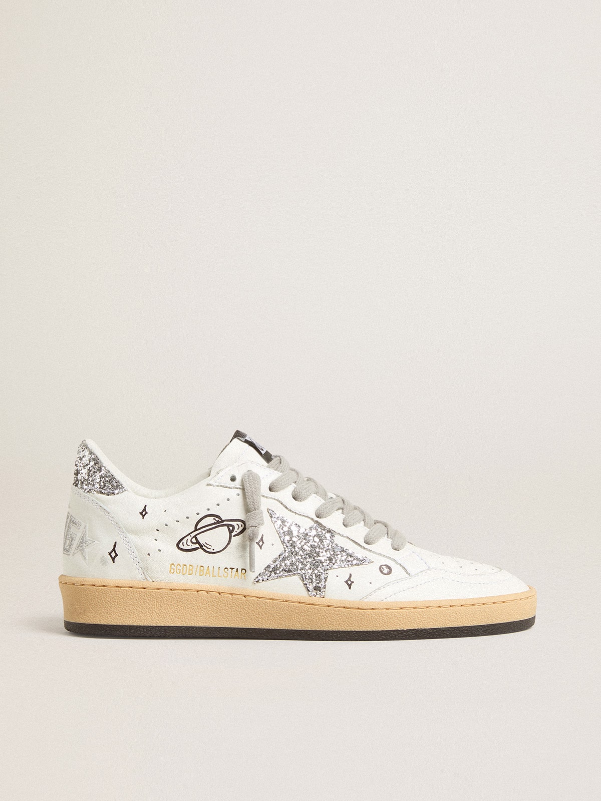 Golden Goose - Women’s Ball Star Wishes in nappa leather with white star and glitter heel tab in 