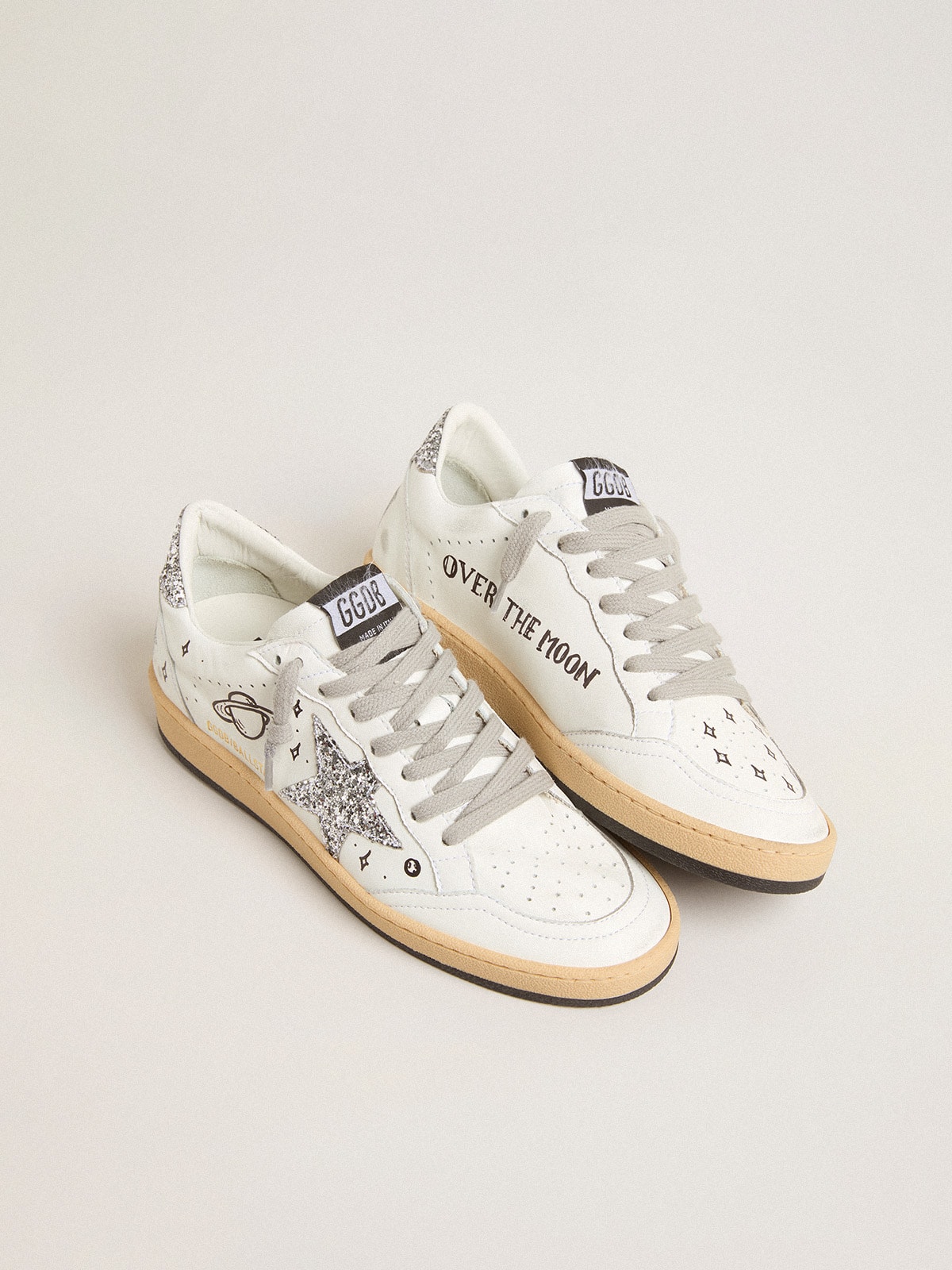 Golden Goose - Women’s Ball Star Wishes in nappa leather with white star and glitter heel tab in 