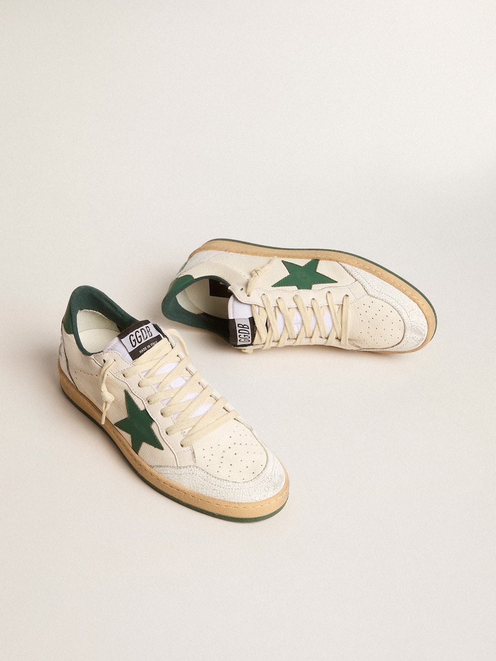 Golden Goose - Women's Ball Star Wishes in white nappa leather with green leather star and heel tab in 