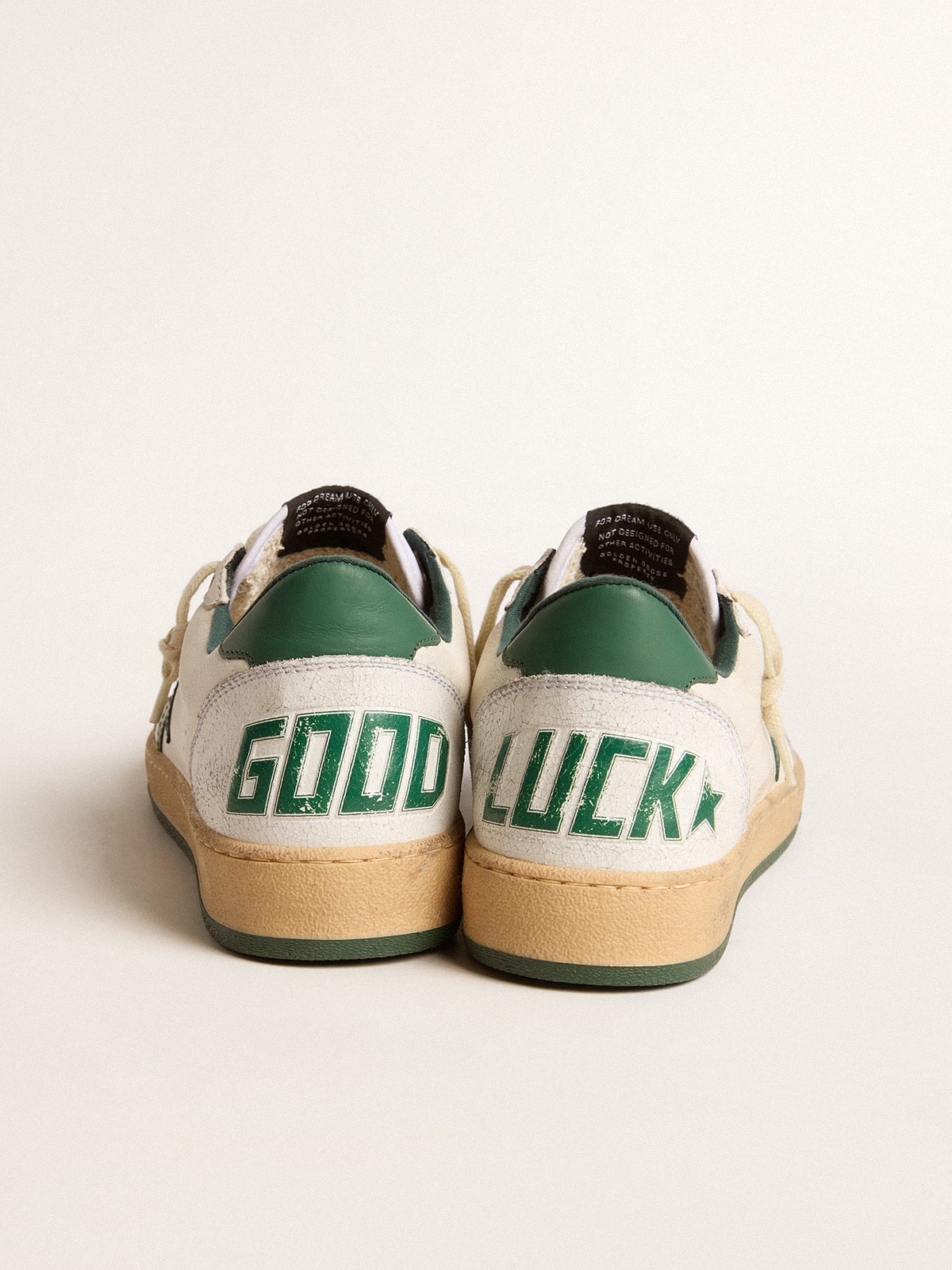 Golden Goose - Women's Ball Star Wishes in white nappa leather with green leather star and heel tab in 