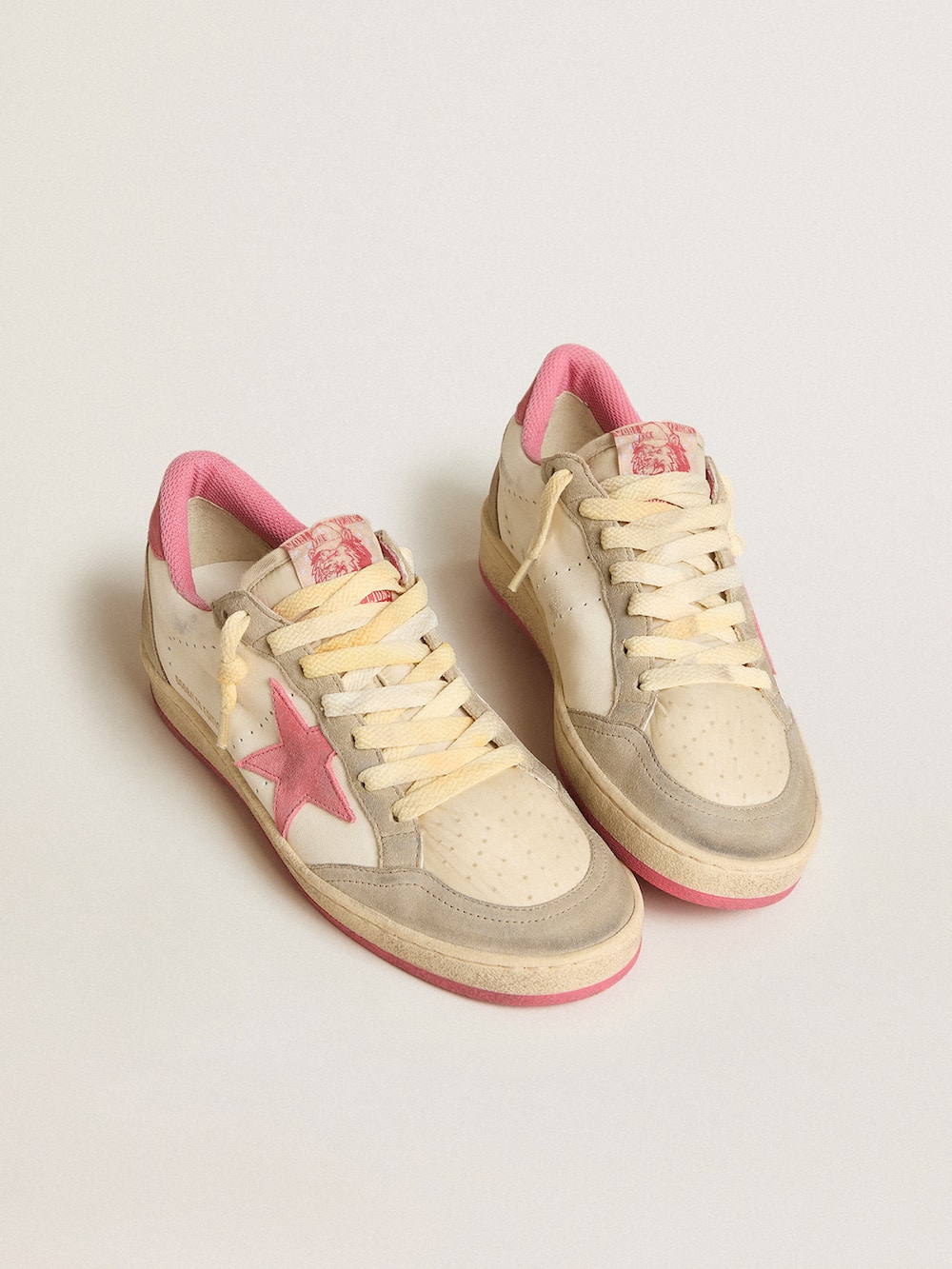 Golden Goose - Women's Ball Star LTD in nappa with pink suede star and dove-gray inserts in 