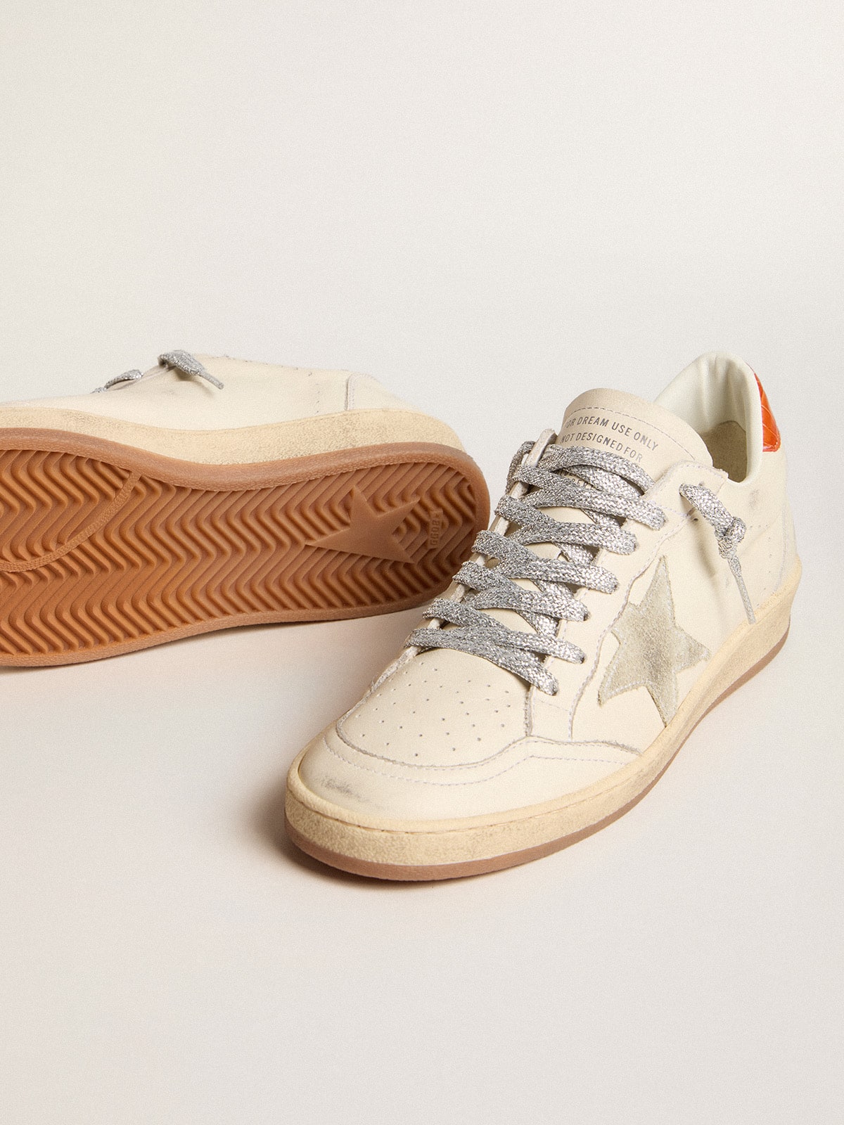 Golden Goose - Ball Star LTD with ice-gray suede star and orange heel tab in 