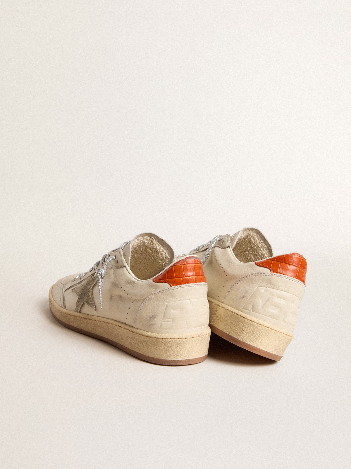 Golden Goose - Women's Ball Star LTD with ice-gray suede star and orange heel tab in 