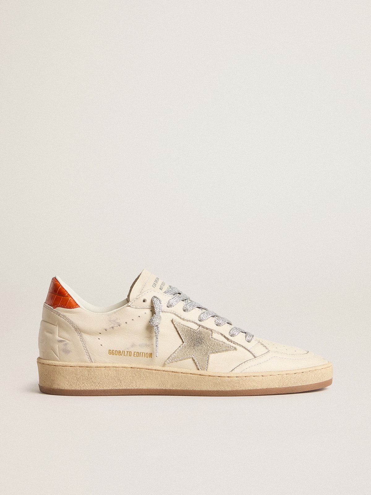 Golden Goose - Ball Star LTD with ice-gray suede star and orange heel tab in 