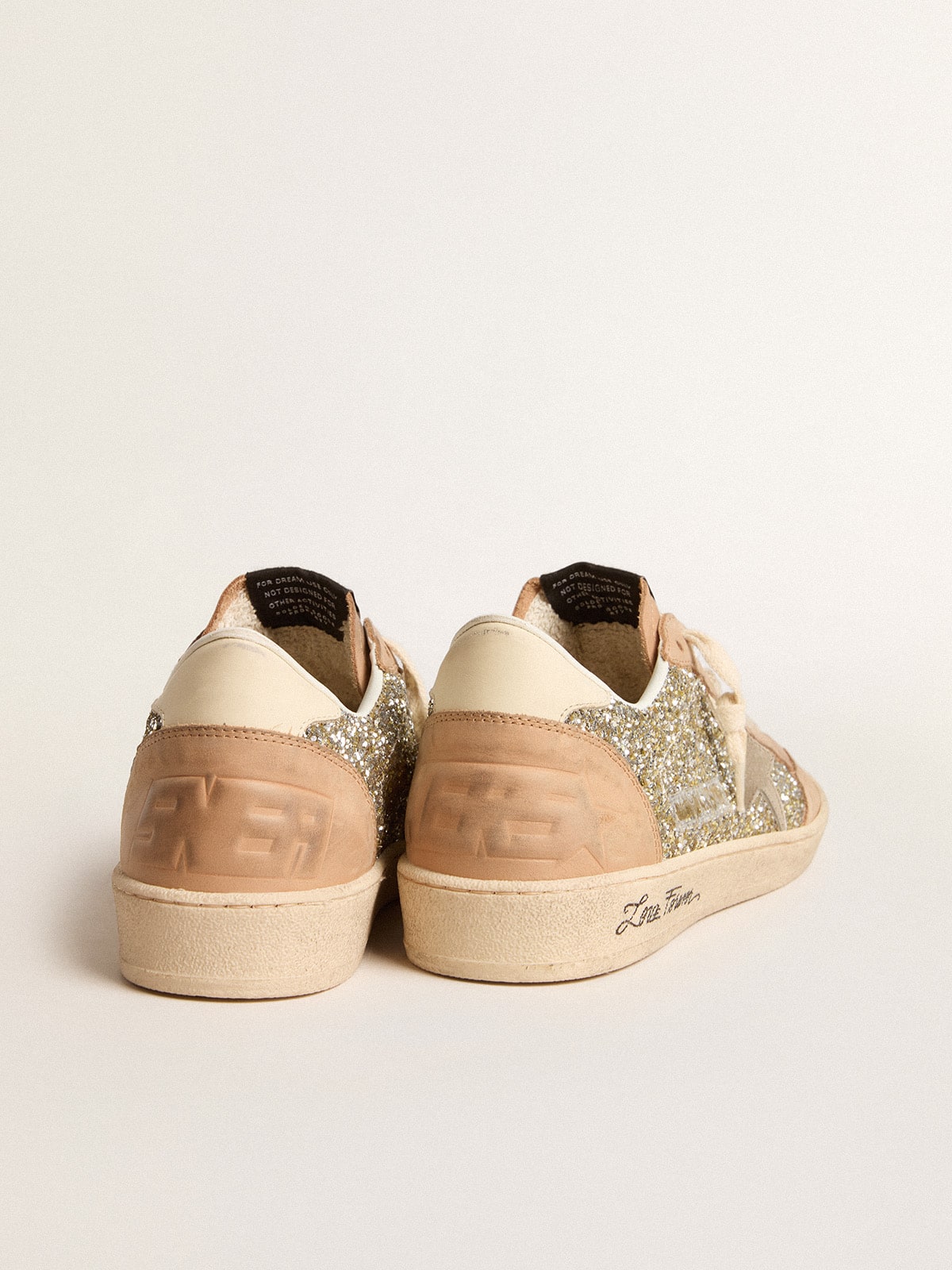 Golden Goose - Ball Star con purpurina platino, estrella de piel crema y puntera de nobuk in 