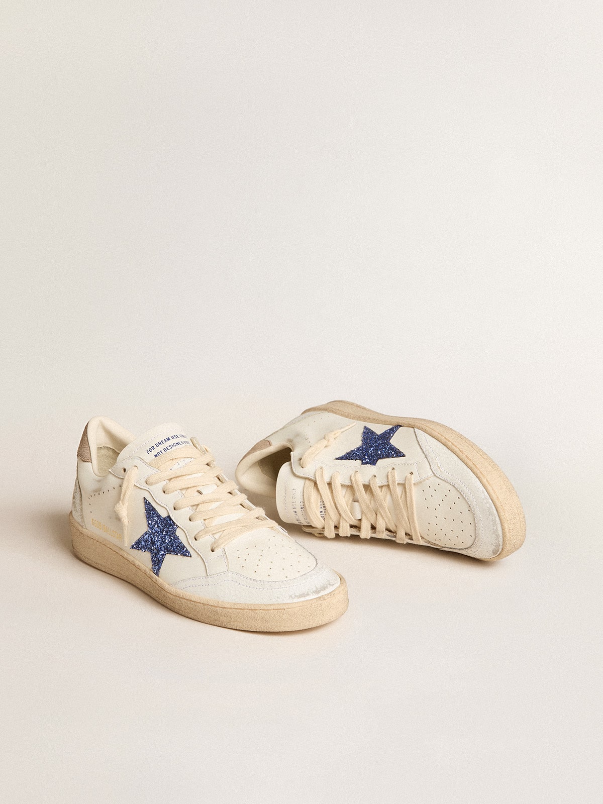 Golden Goose - Ball Star with blue glitter star and dove-gray suede heel tab in 