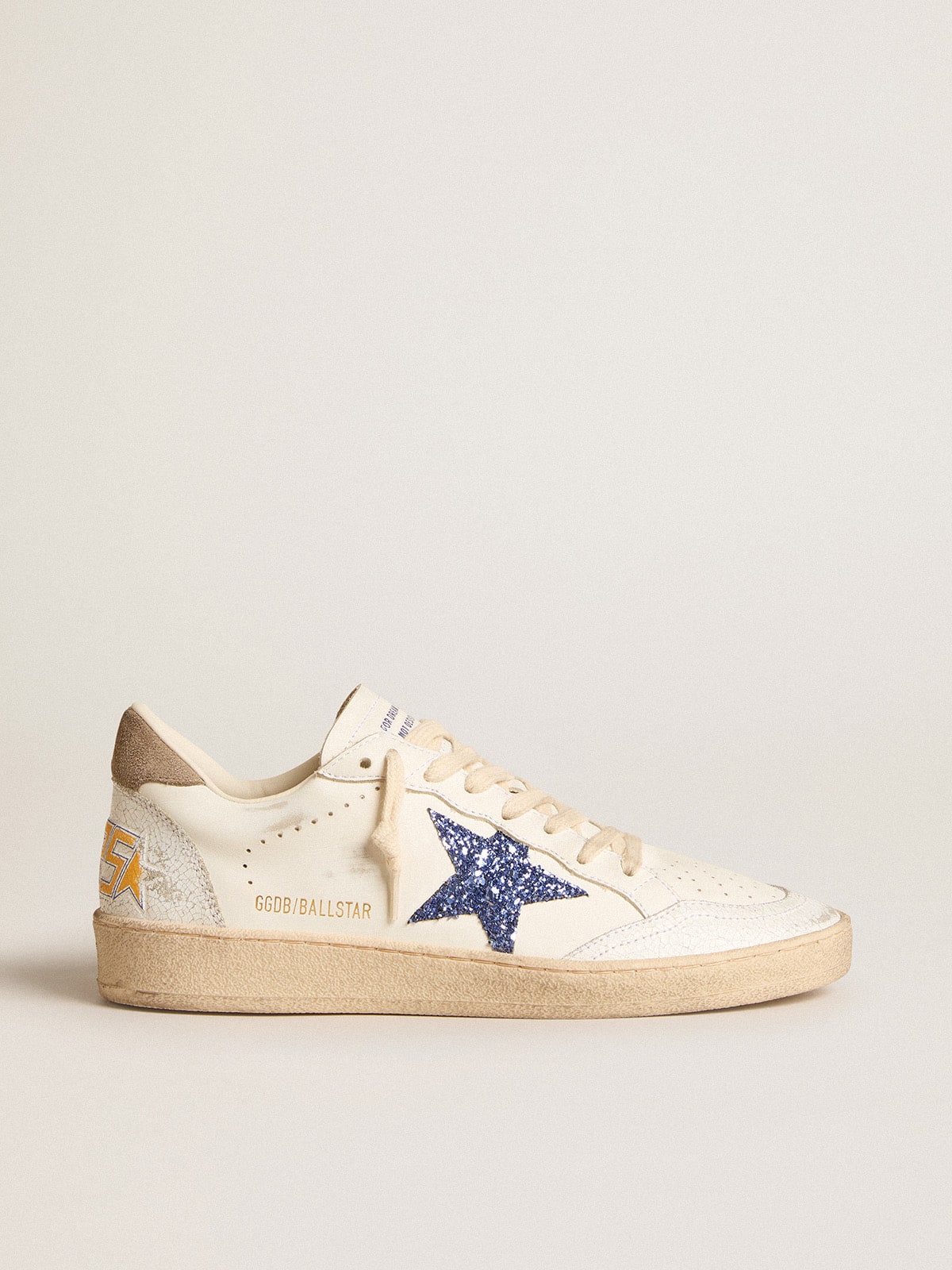 Golden Goose - Ball Star with blue glitter star and dove-gray suede heel tab in 