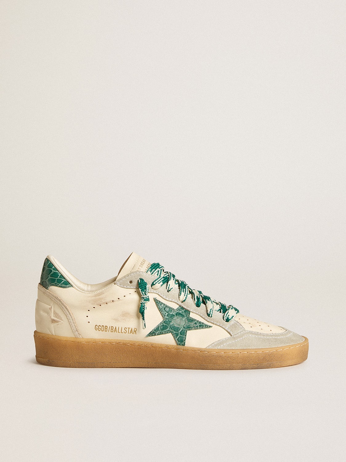 Women s Ball Star LTD in nappa with green crocodile print leather star Golden Goose