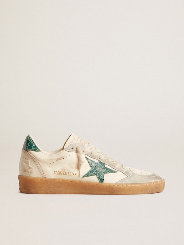 Golden Goose - Ball Star LTD in nappa with green crocodile-print leather star in 