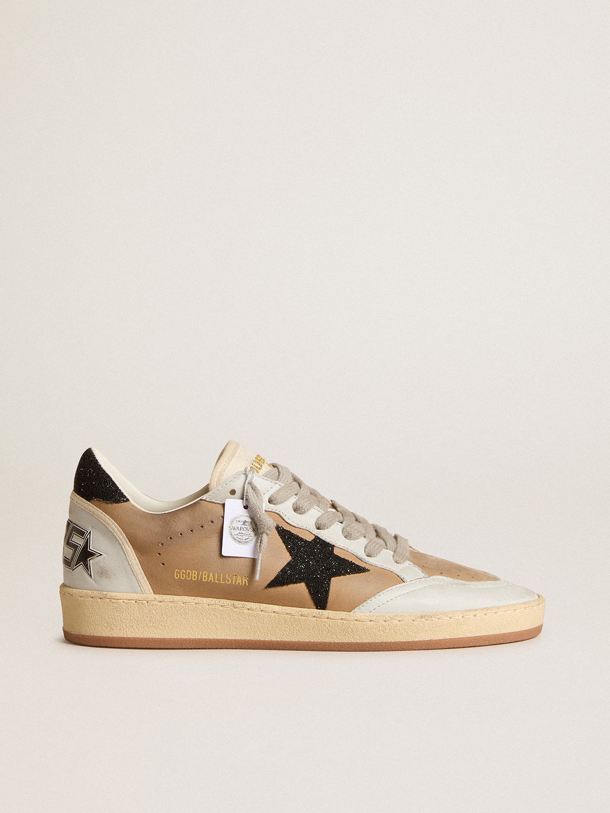 Golden Goose - Ball Star in beige nubuck and nappa with black Swarovski crystal star in 