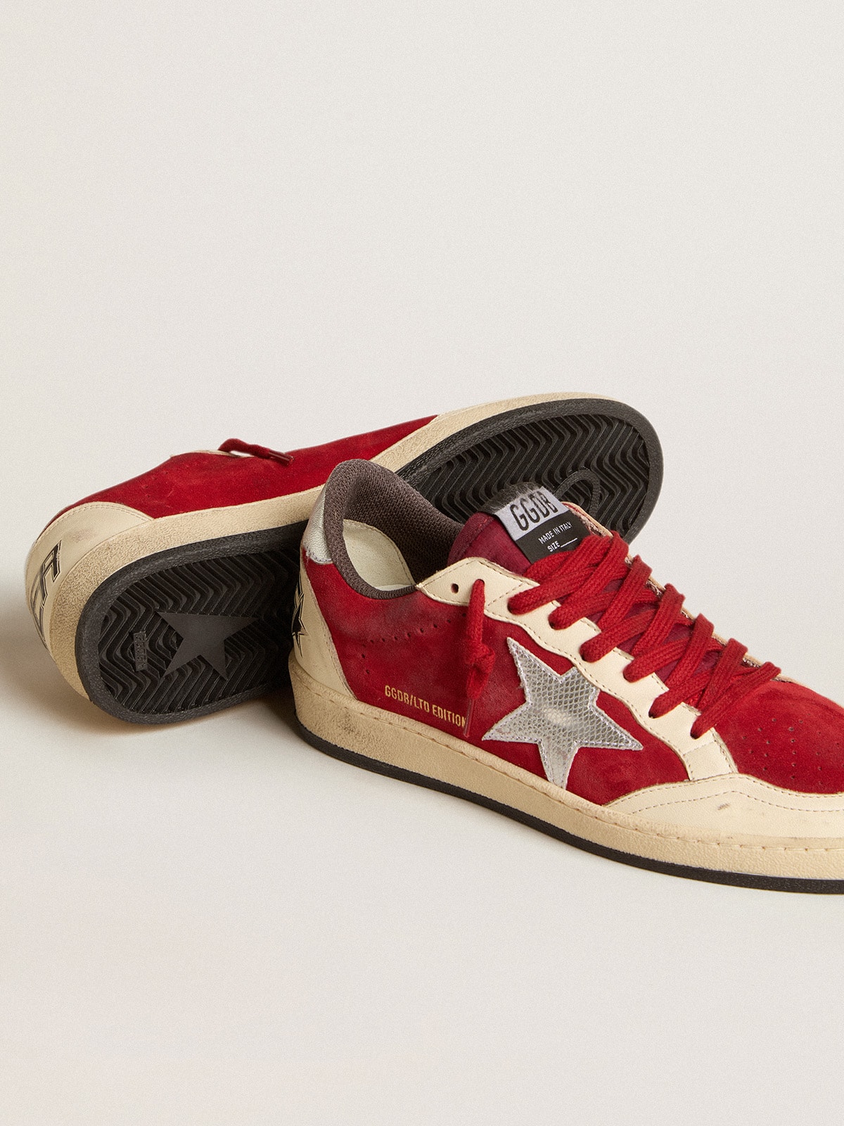 Golden Goose - Ball Star in burgundy suede with silver leather star and heel tab in 