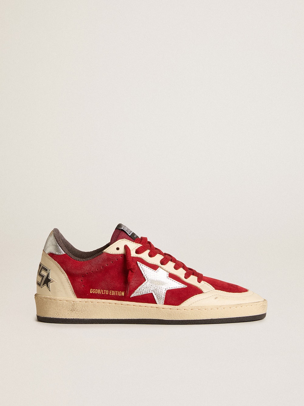 Golden Goose - Ball Star in burgundy suede with silver leather star and heel tab in 