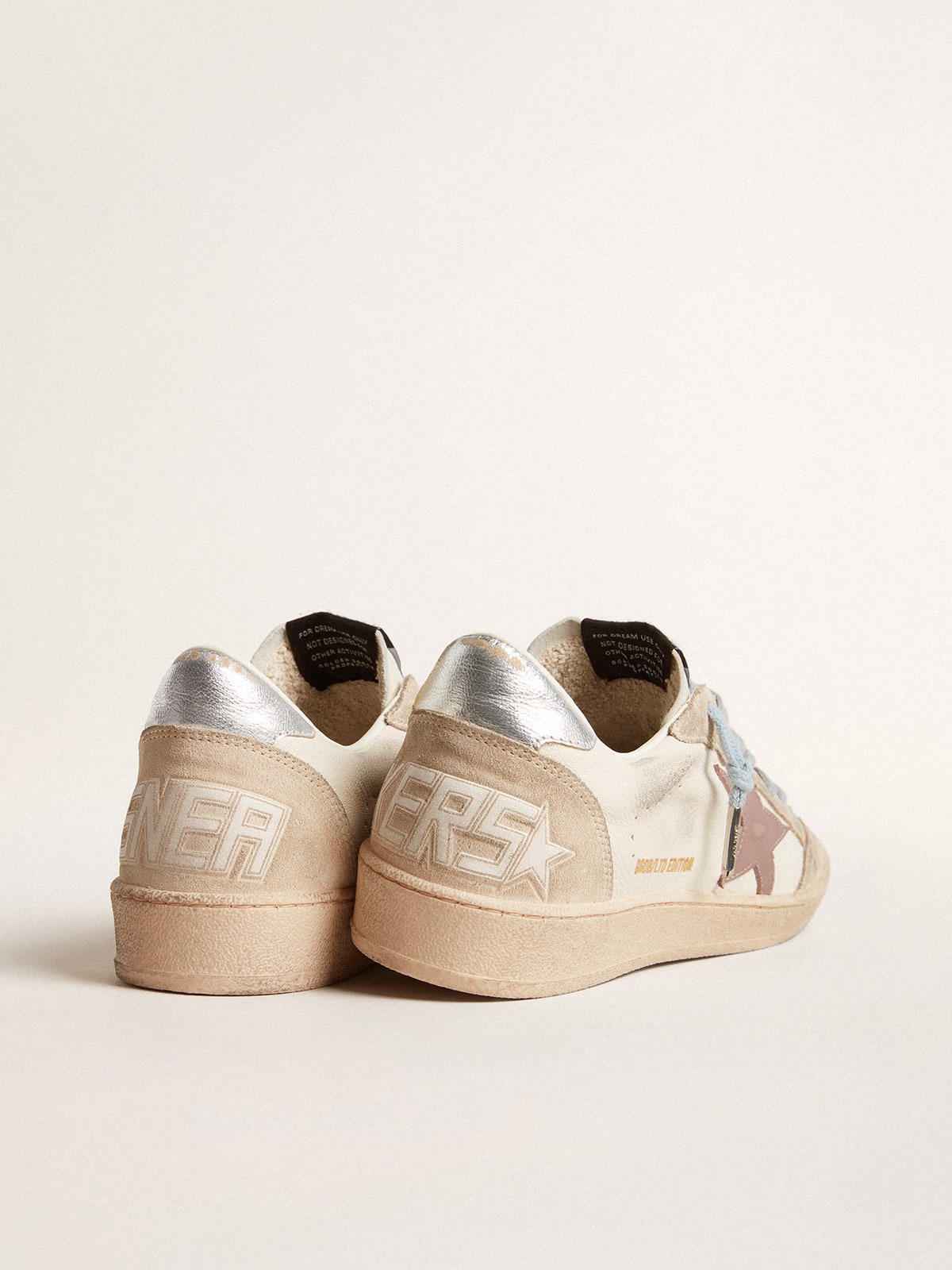 Golden Goose - Women's Ball Star LTD in white nappa and pearl suede with mauve leather star in 