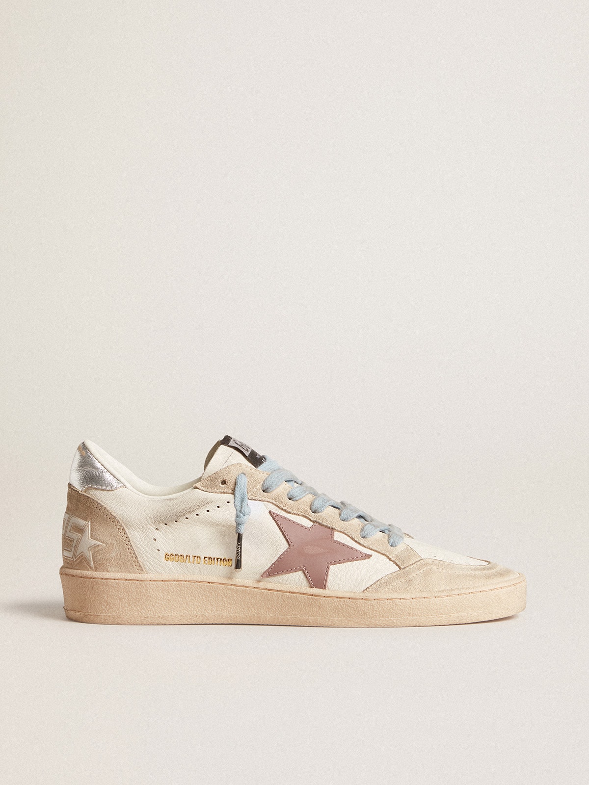 Women s Ball Star LTD in white nappa and pearl suede with mauve leather star Golden Goose