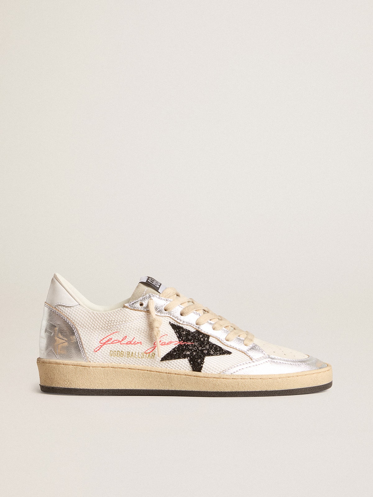 Golden Goose - Ball Star de malla blanca con estrella de purpurina negra y aplicaciones plateadas in 