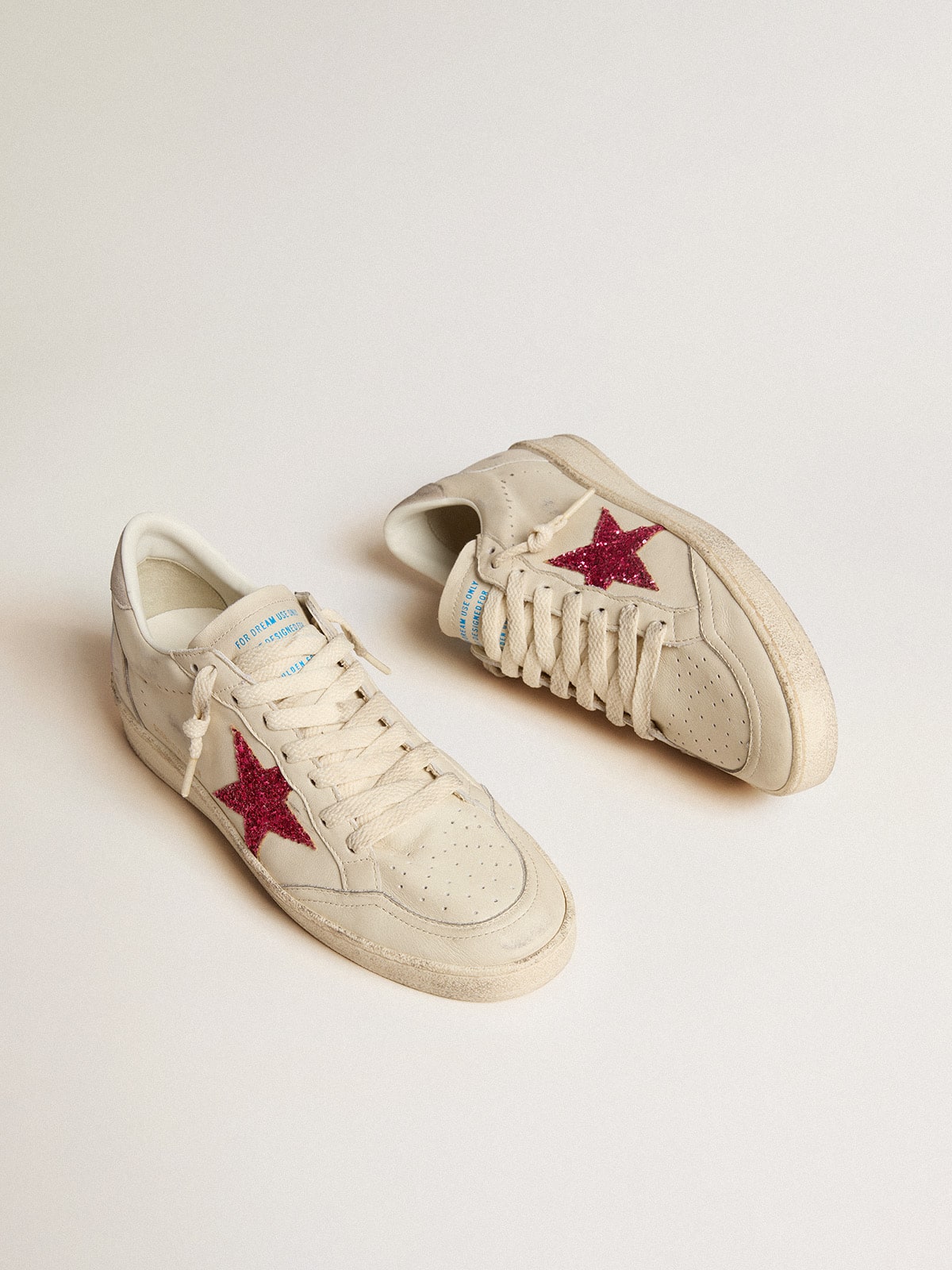 Golden Goose - Ball Star LTD with fuchsia glitter star and light gray suede heel tab in 