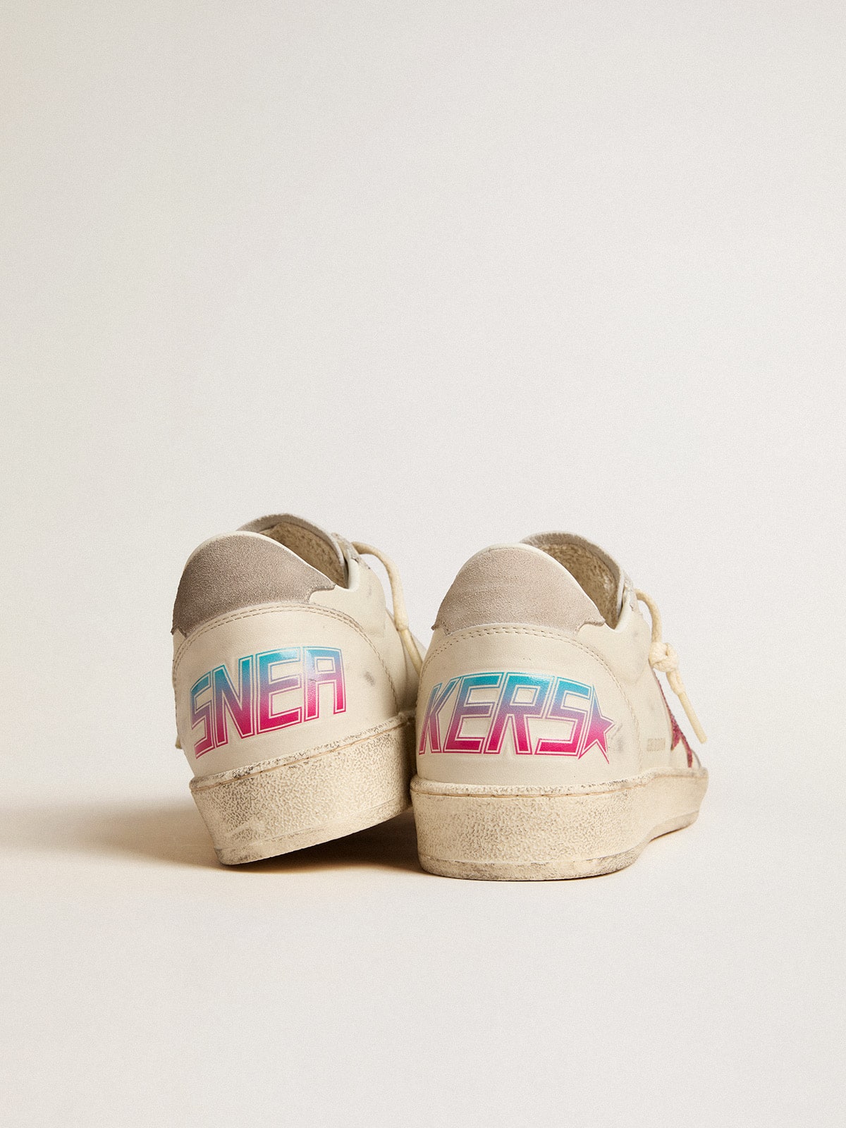 Golden Goose - Ball Star LTD with fuchsia glitter star and light gray suede heel tab in 