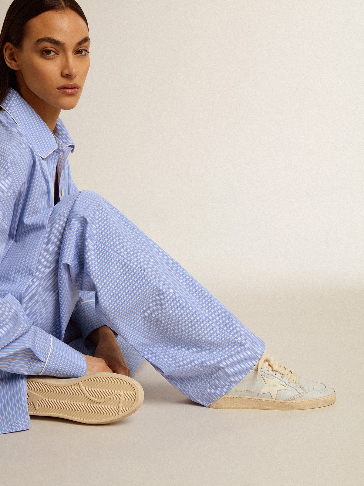 Golden Goose - Ball Star LTD in baby blue nappa with white star in 