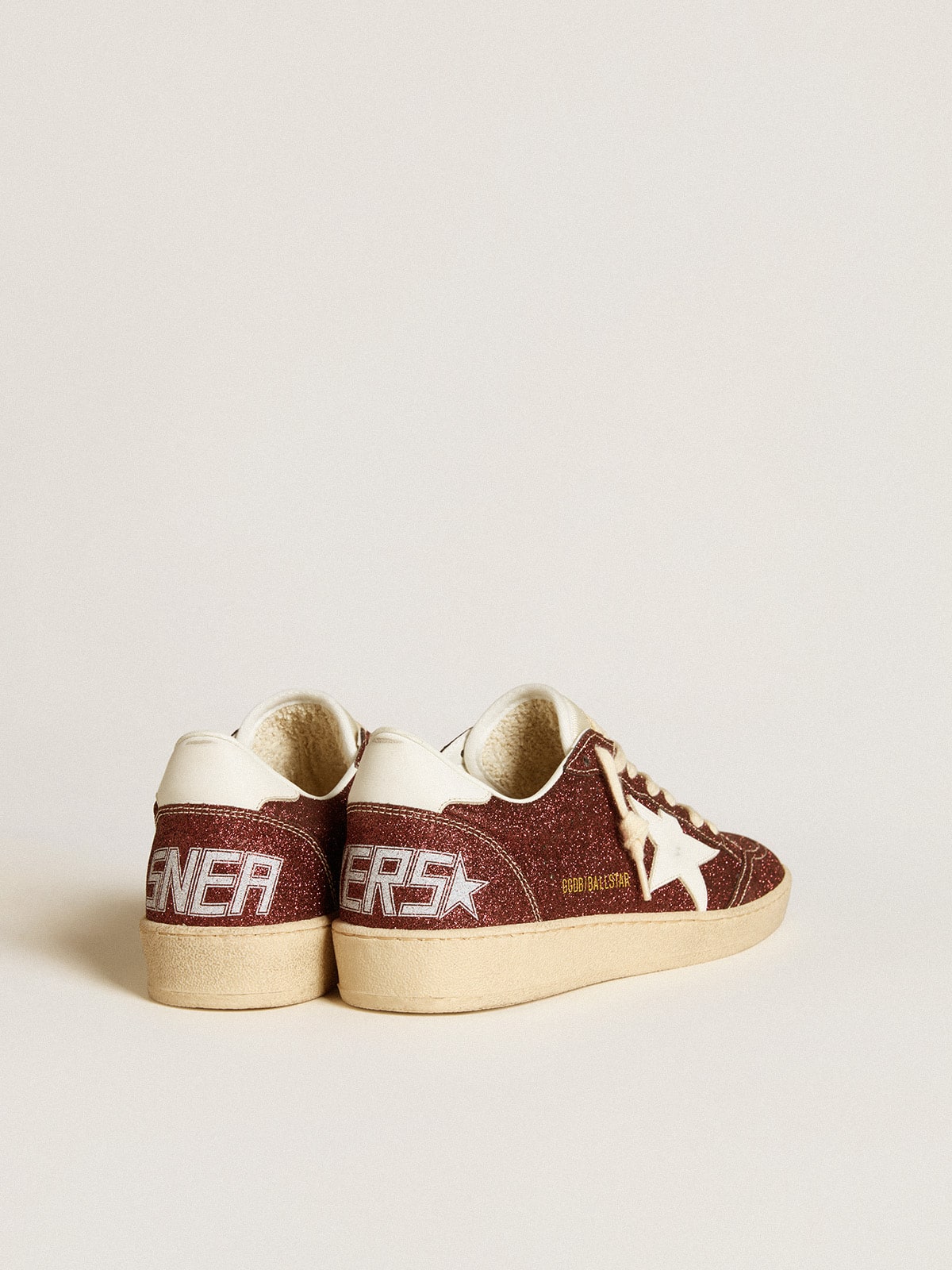 Golden Goose - Ball Star in burgundy glitter with white leather star and heel tab in 