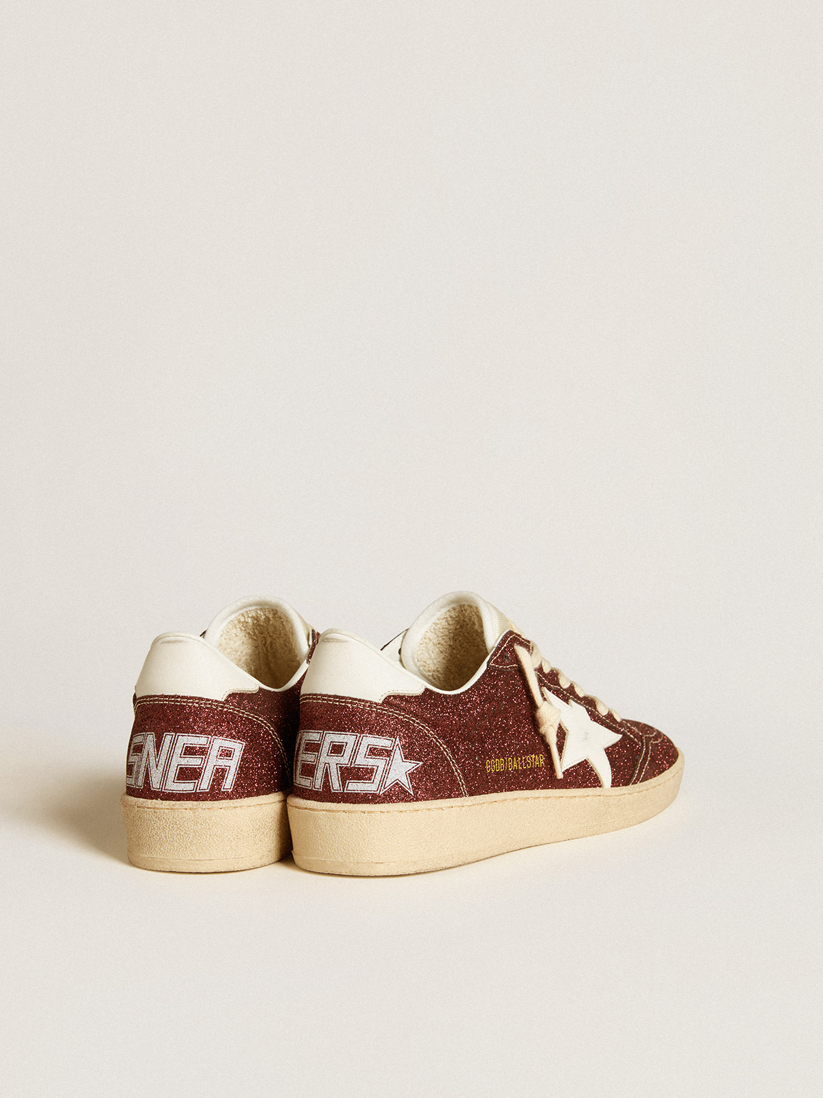 Golden Goose - Ball Star in burgundy glitter with white leather star and heel tab in