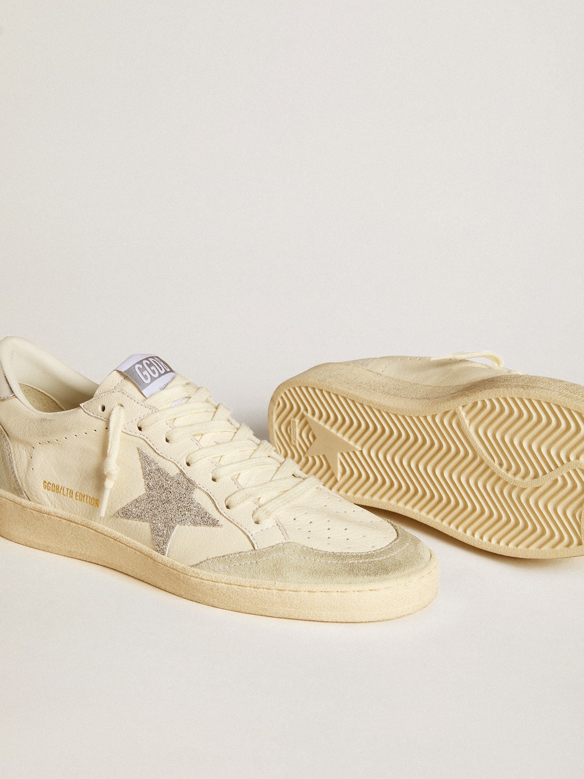 Golden Goose - Women's Ball Star with silver Swarovski micro-crystal star and metallic silver leather heel tab in 