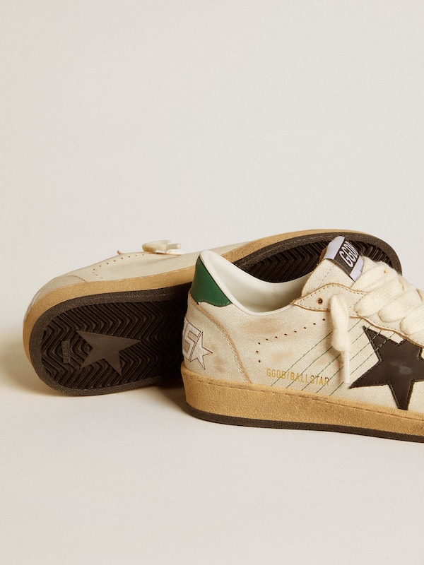 Golden Goose - Women’s Ball Star with black leather star and green leather heel tab in 