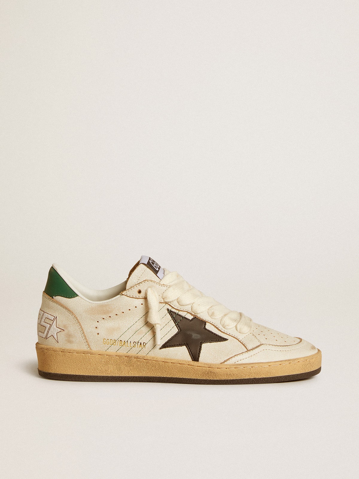 Golden Goose - Women’s Ball Star with black leather star and green leather heel tab in 