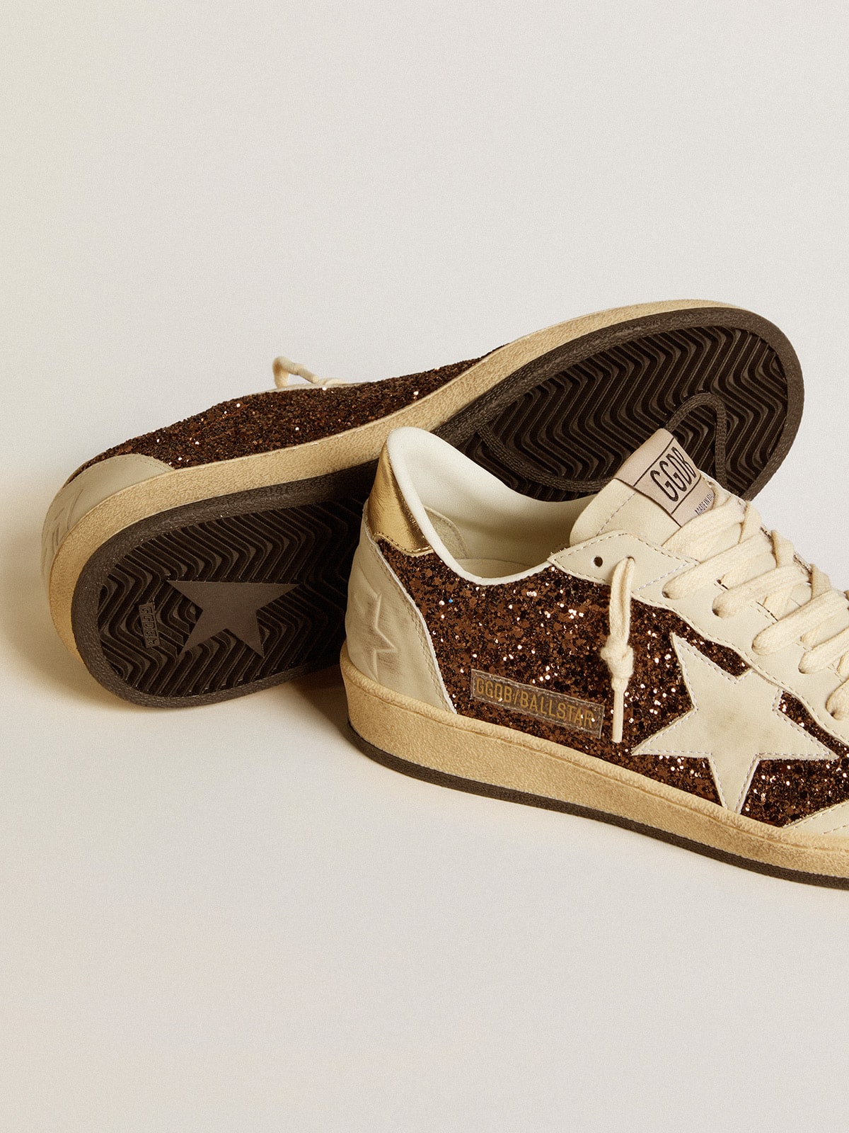 Golden Goose - Ball Star in glitter with leather star and metallic leather heel tab in 