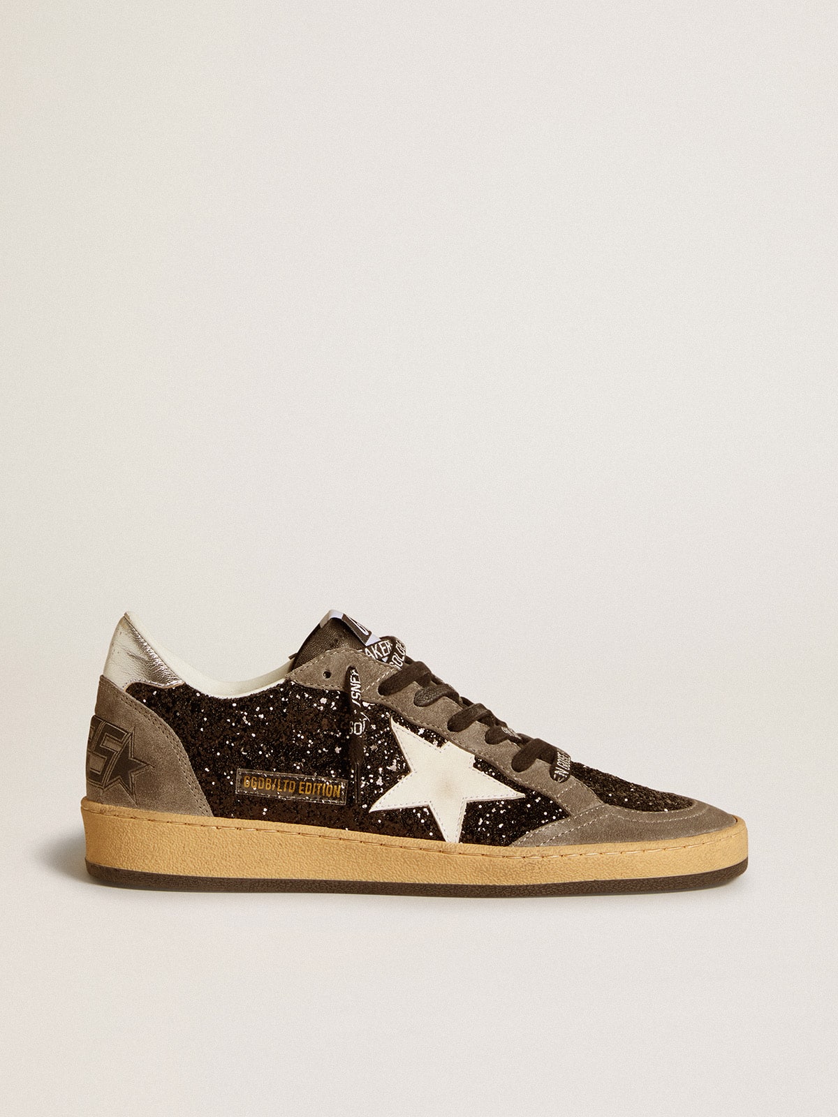 Golden Goose - Ball Star in glitter con stella in pelle e talloncino in pelle laminata in 