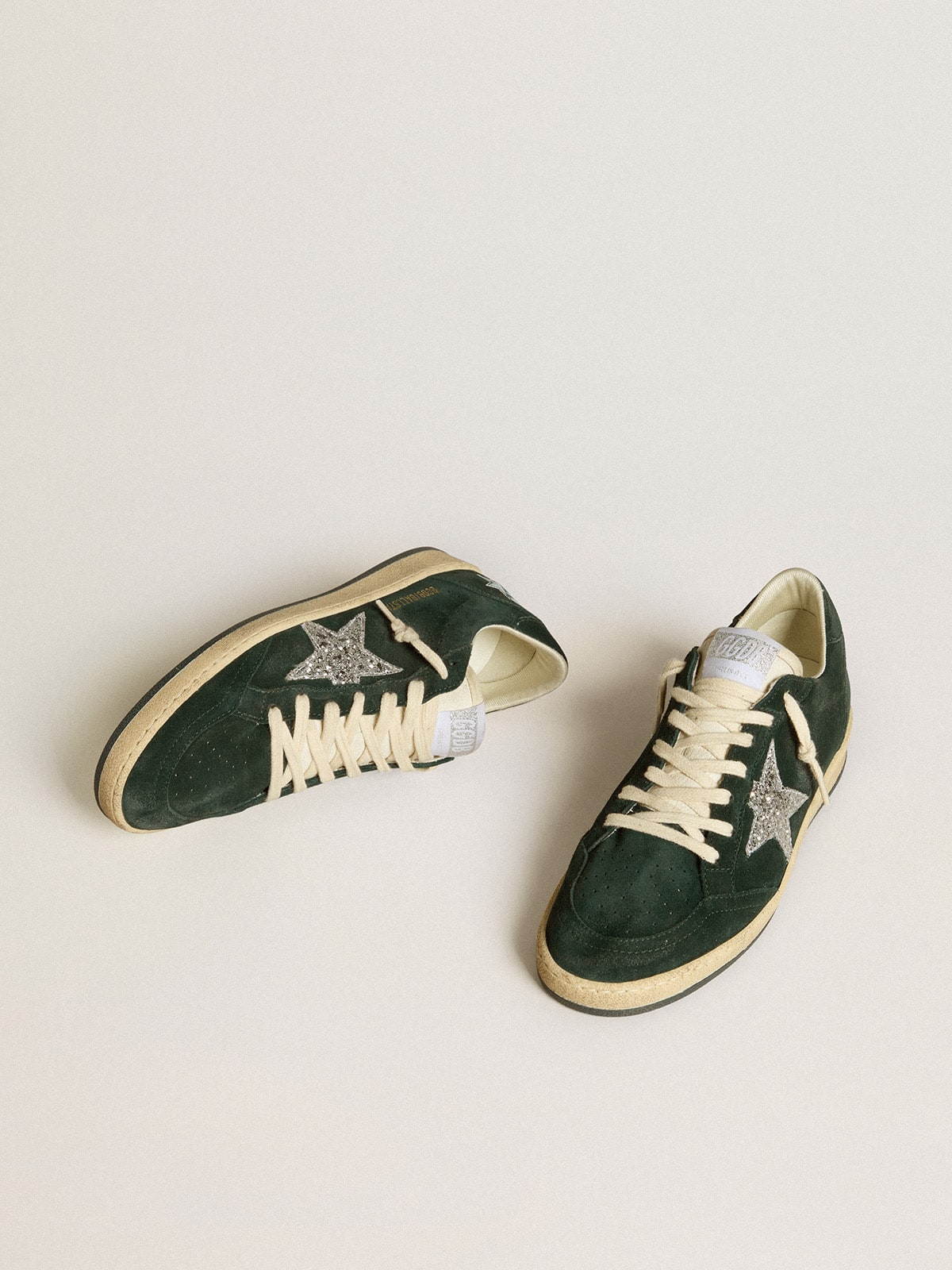 Golden Goose - Ball Star de ante verde con estrella con purpurina plateada in 