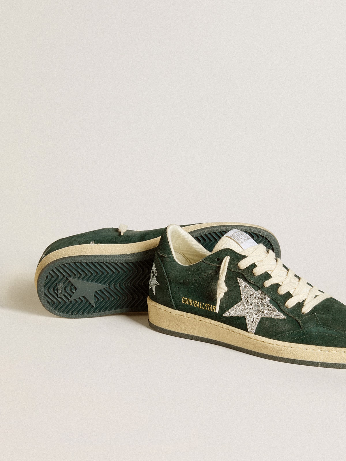 Golden Goose - Ball Star de ante verde con estrella con purpurina plateada in 