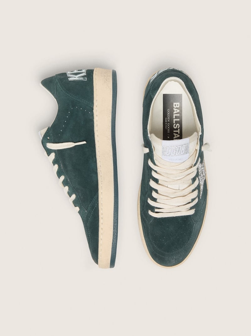 Golden Goose - Women's Ball Star in green suede with silver glitter star in 