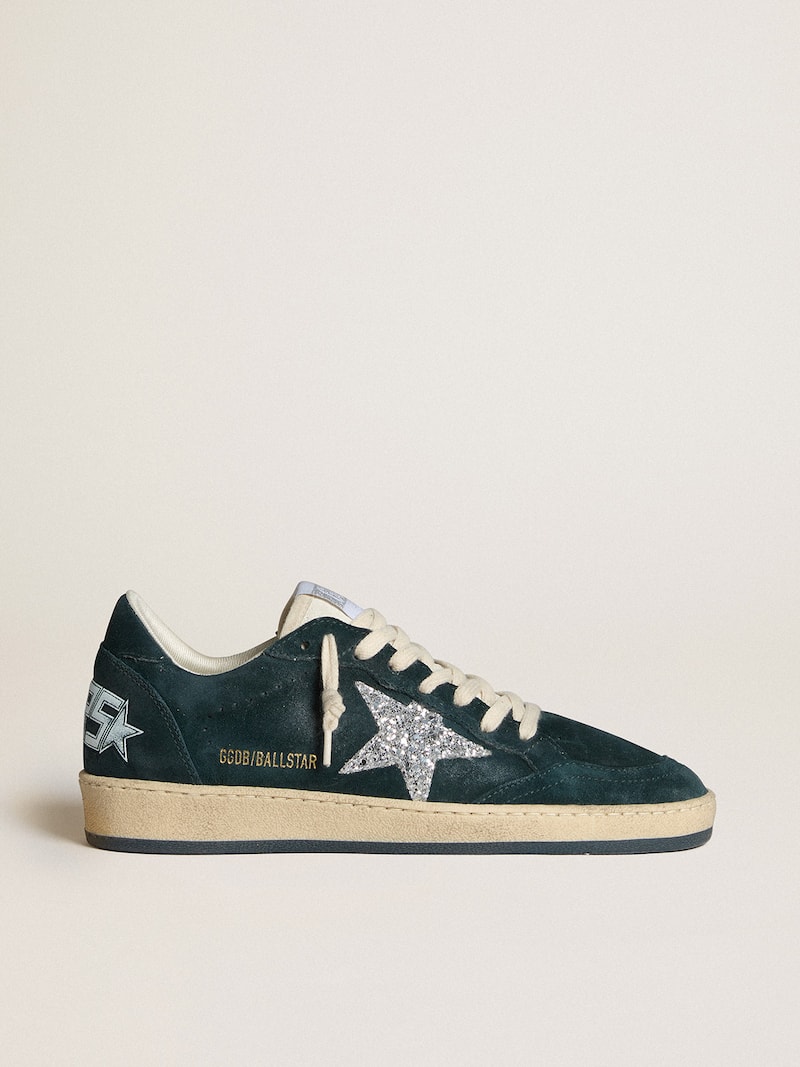 Ball Star in green suede with silver glitter star