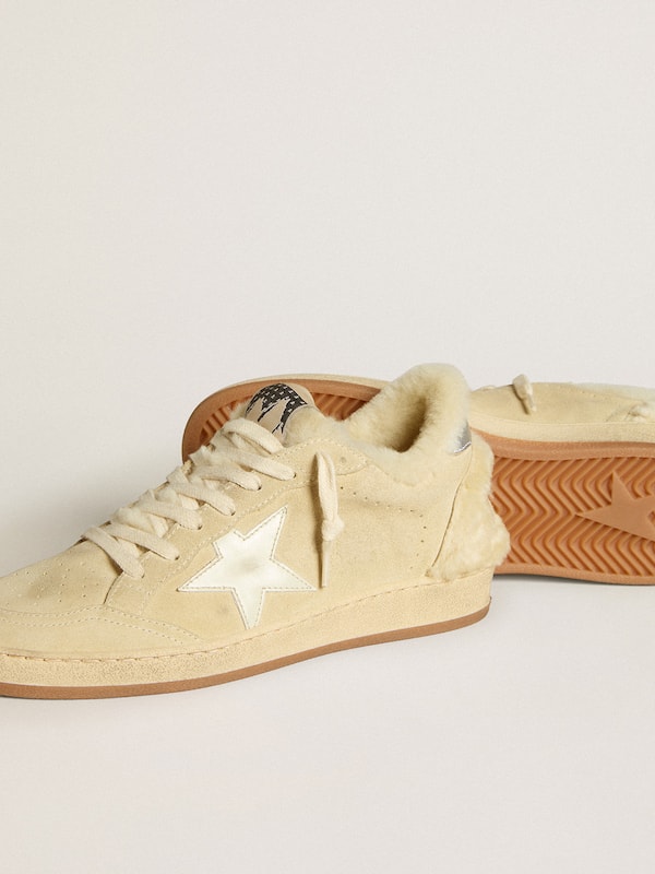 Golden Goose - Women's Ball Star LTD in suede and shearling with white patent leather star in 
