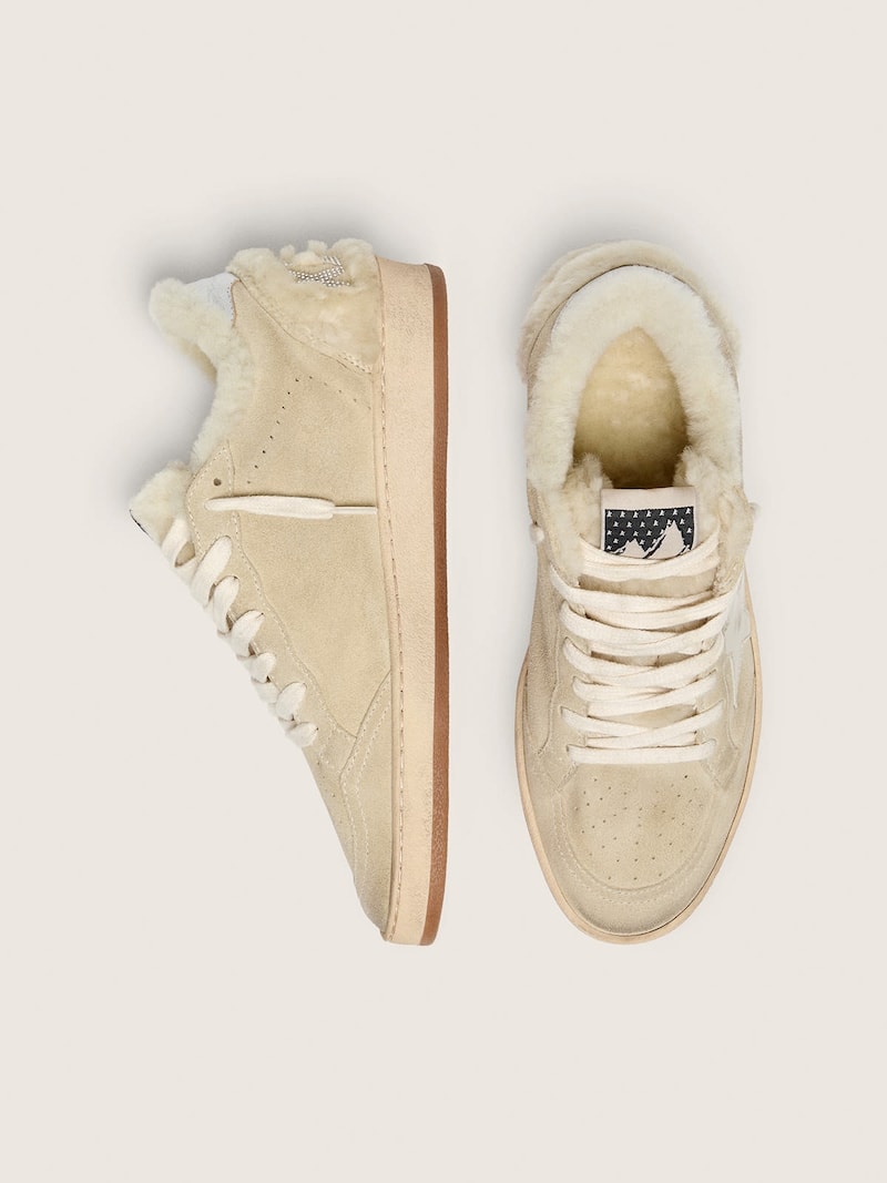 Golden Goose - Ball Star  f&uuml;r Damen aus Rauleder und Shearling mit wei&szlig;em Lacklederstern in 