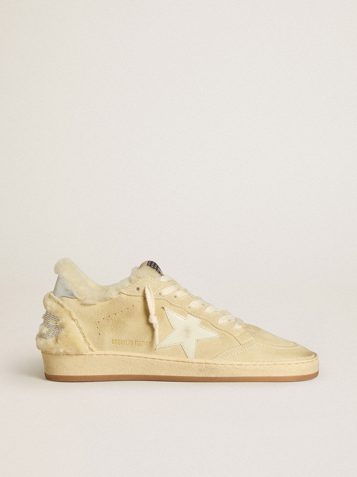 Golden Goose - Ball Star LTD in suede and shearling with white patent leather star in 