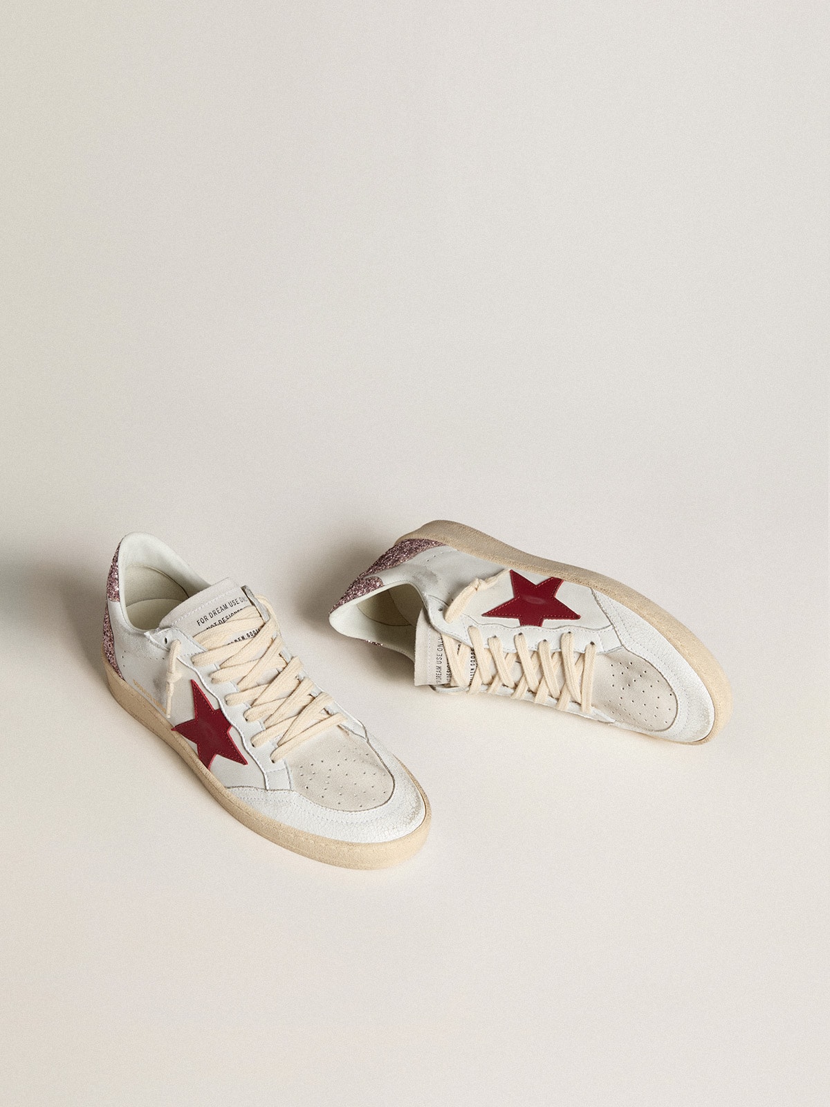 Golden Goose - Women's Ball Star LTD with red leather star and pink glitter heel tab in 