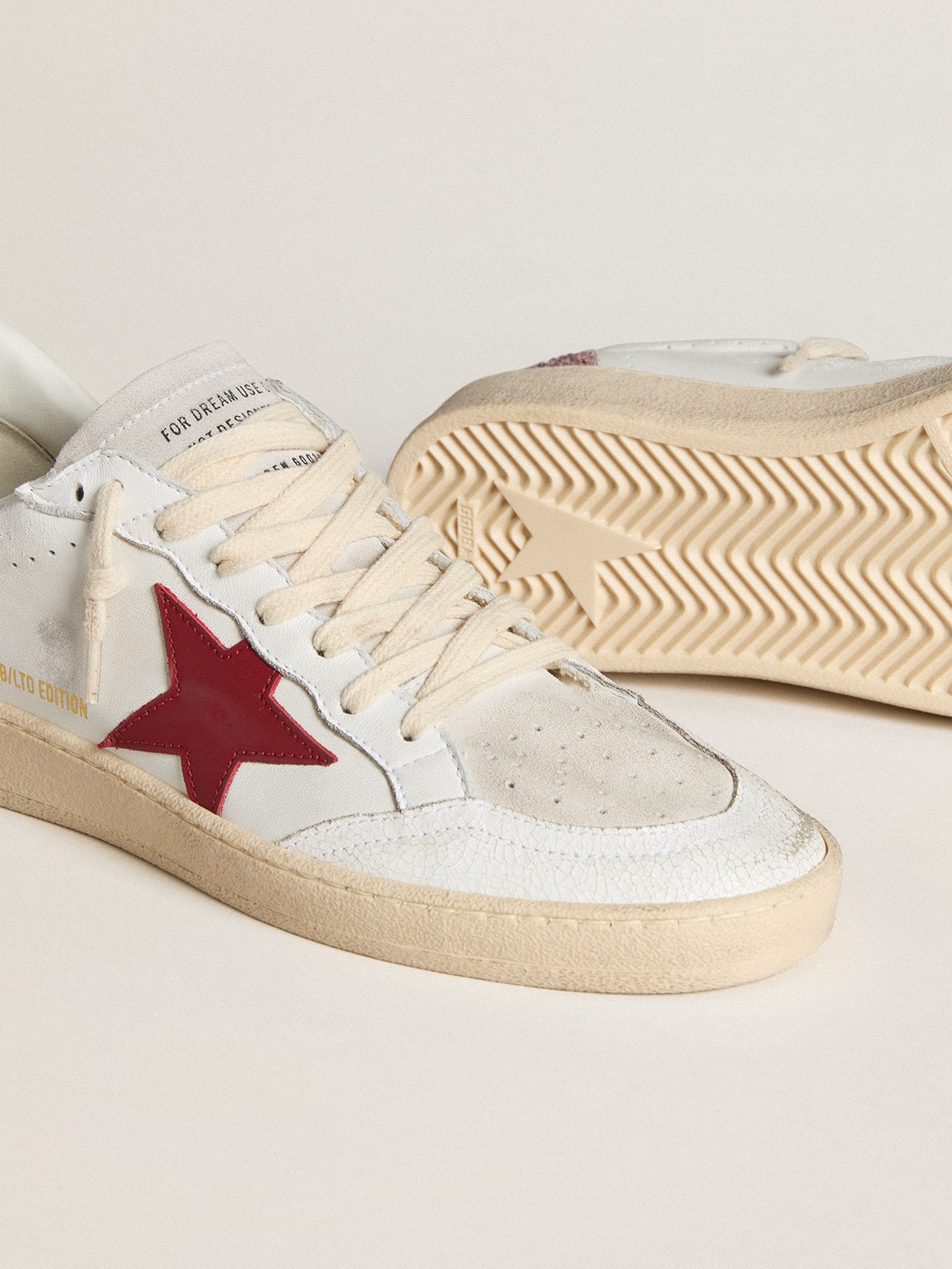 Golden Goose - Women's Ball Star LTD with red leather star and pink glitter heel tab in 