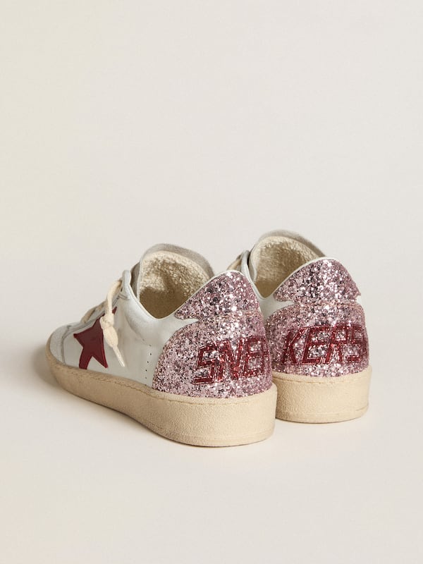 Golden Goose - Women's Ball Star LTD with red leather star and pink glitter heel tab in 