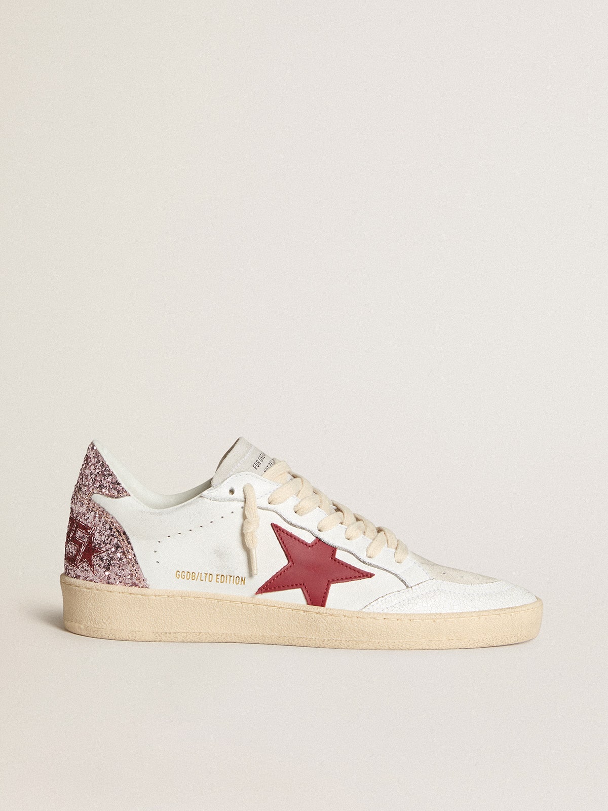 Golden Goose - Women's Ball Star LTD with red leather star and pink glitter heel tab in 