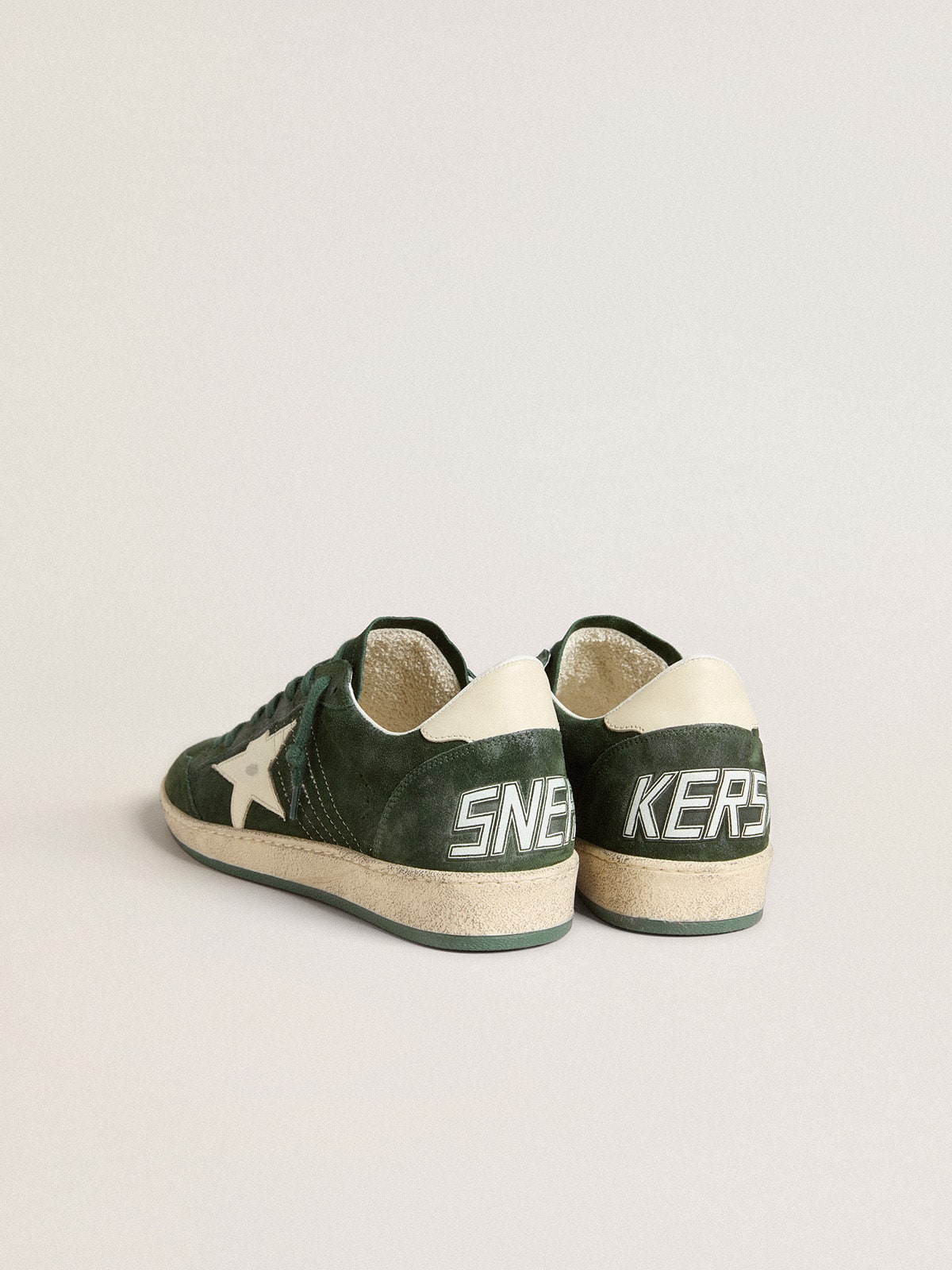 Golden Goose - Women's Ball Star in green suede with white leather star and heel tab in 