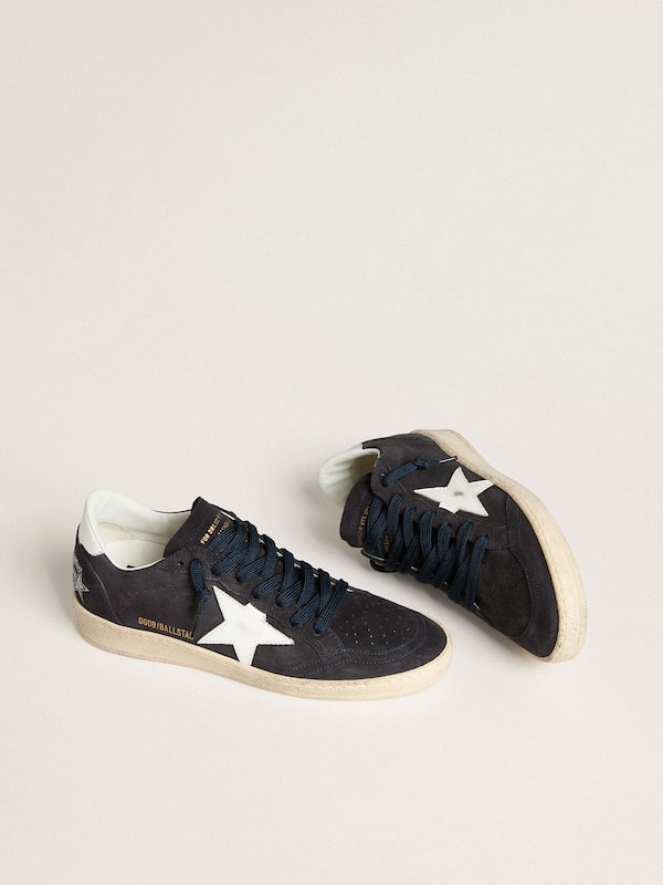 Golden Goose - Women's Ball Star in dark blue suede with leather star and heel tab in 